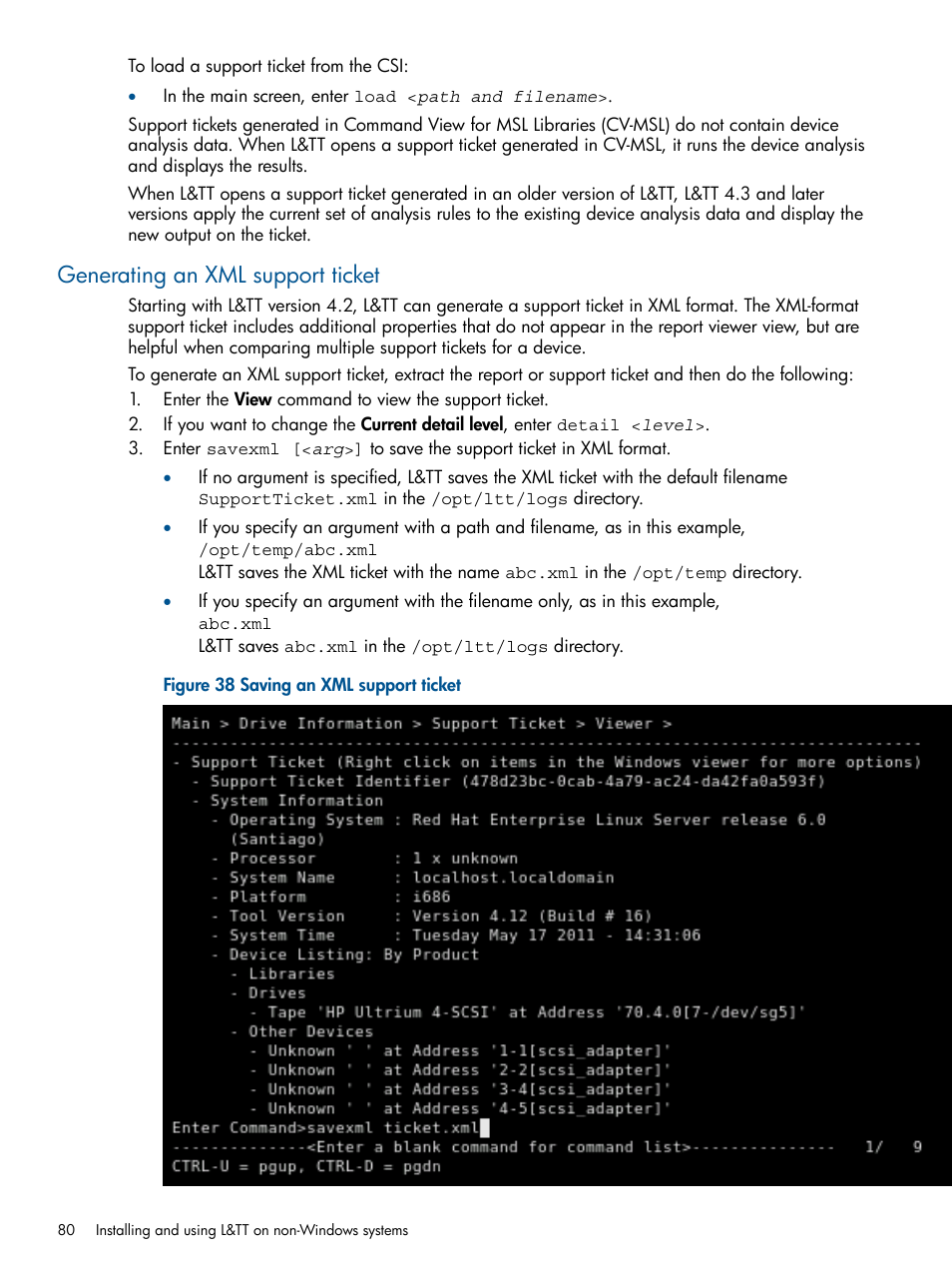 Generating an xml support ticket | HP StoreEver TapeAssure Software User Manual | Page 80 / 213