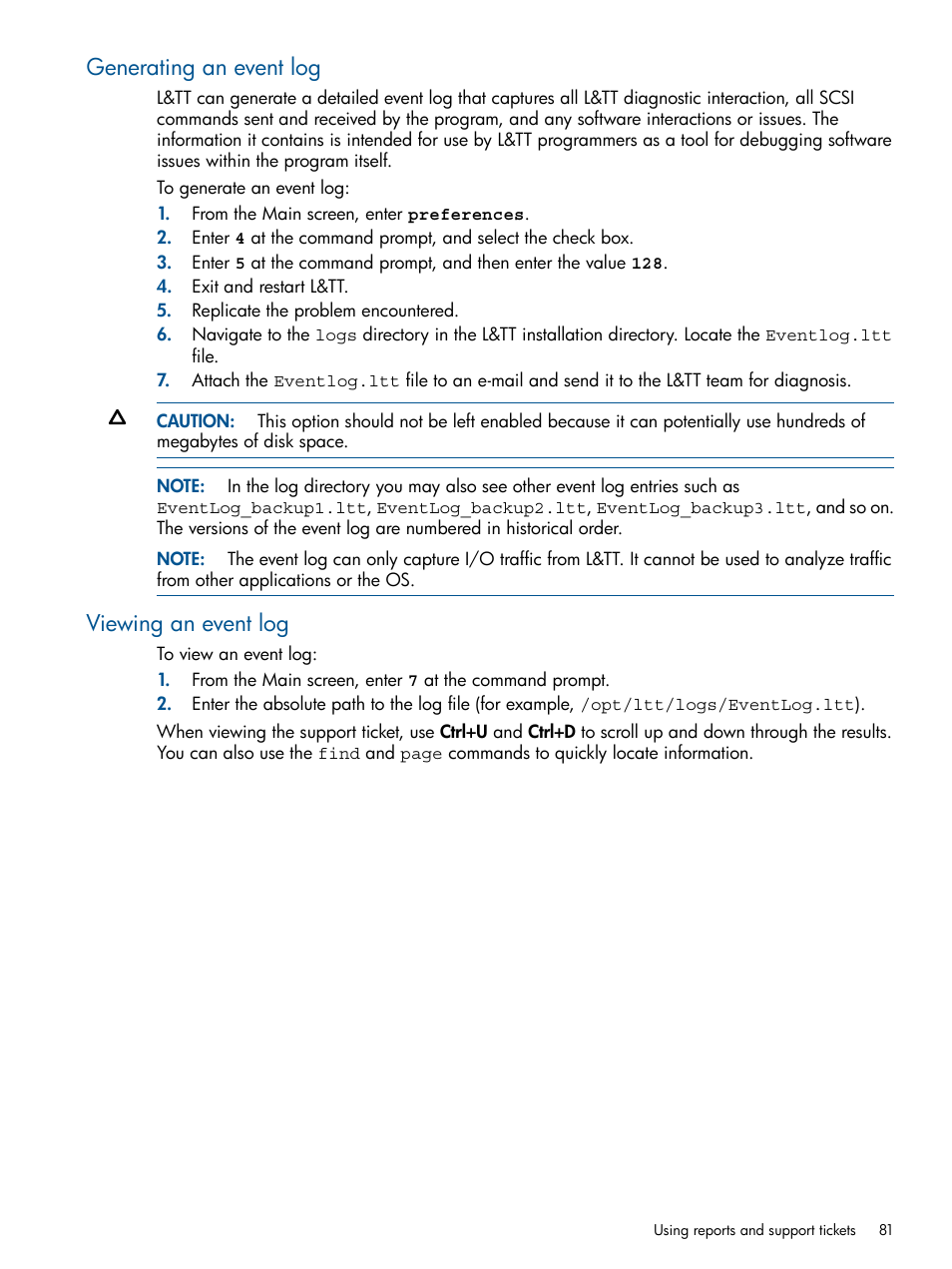 Generating an event log, Viewing an event log, Generating an event log viewing an event log | HP StoreEver TapeAssure Software User Manual | Page 81 / 213