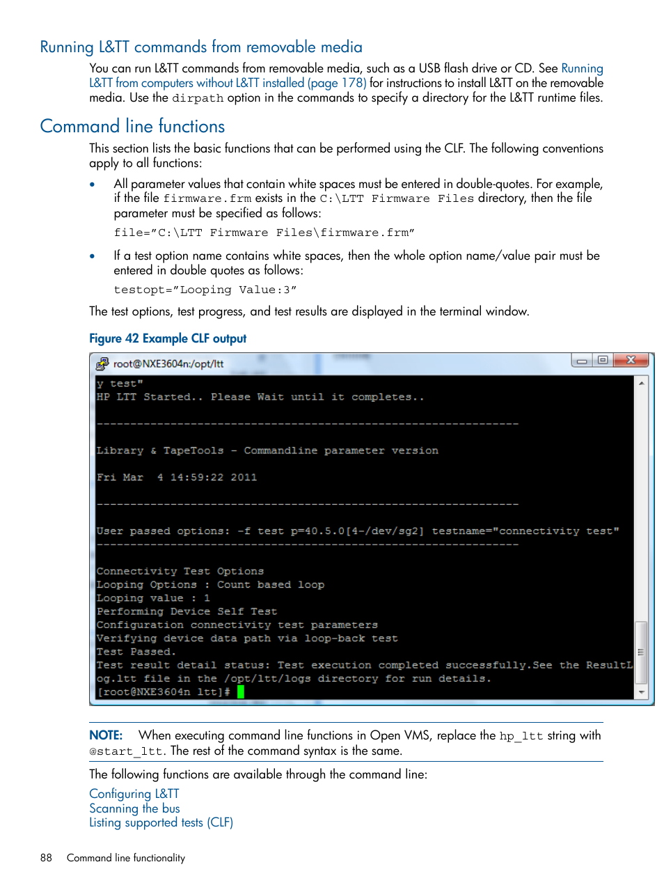 Running l&tt commands from removable media, Command line functions | HP StoreEver TapeAssure Software User Manual | Page 88 / 213