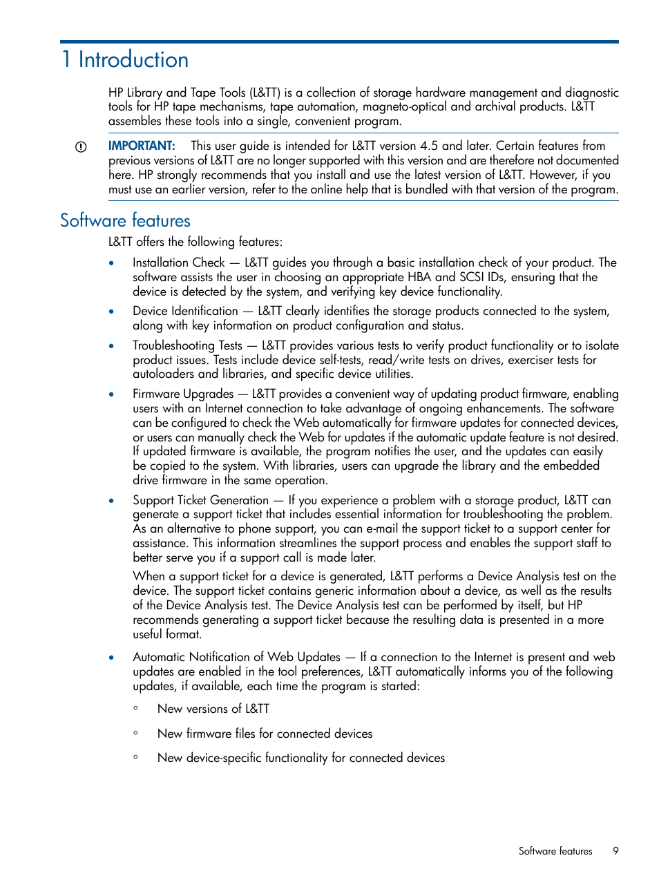 1 introduction, Software features | HP StoreEver TapeAssure Software User Manual | Page 9 / 213
