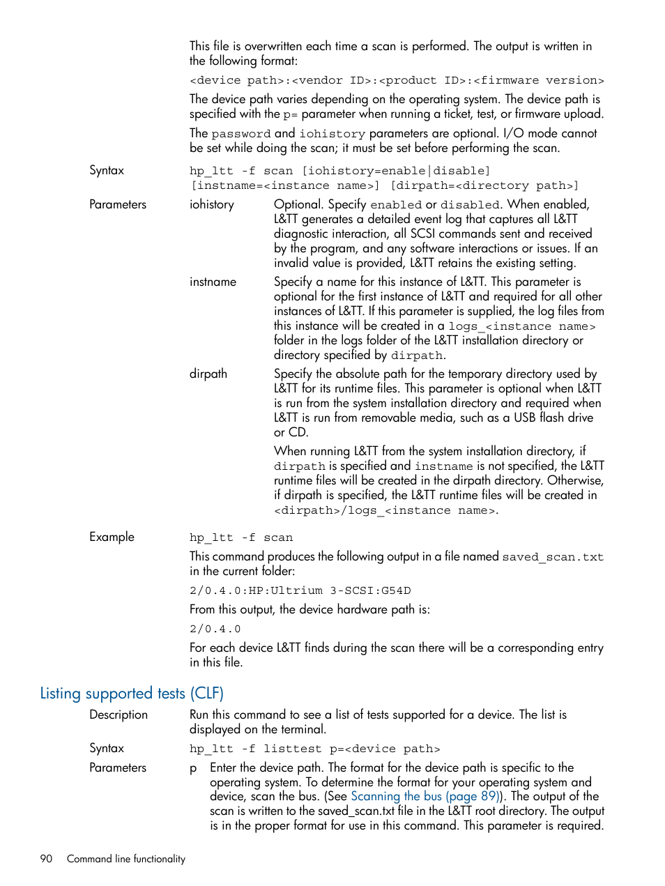 Listing supported tests (clf) | HP StoreEver TapeAssure Software User Manual | Page 90 / 213