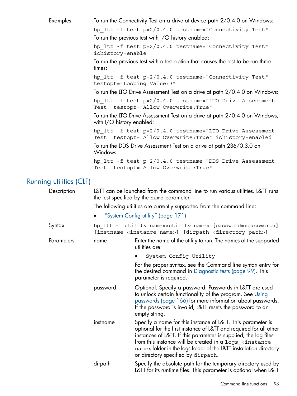 Running utilities (clf) | HP StoreEver TapeAssure Software User Manual | Page 93 / 213