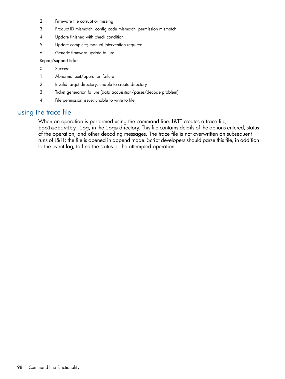 Using the trace file | HP StoreEver TapeAssure Software User Manual | Page 98 / 213