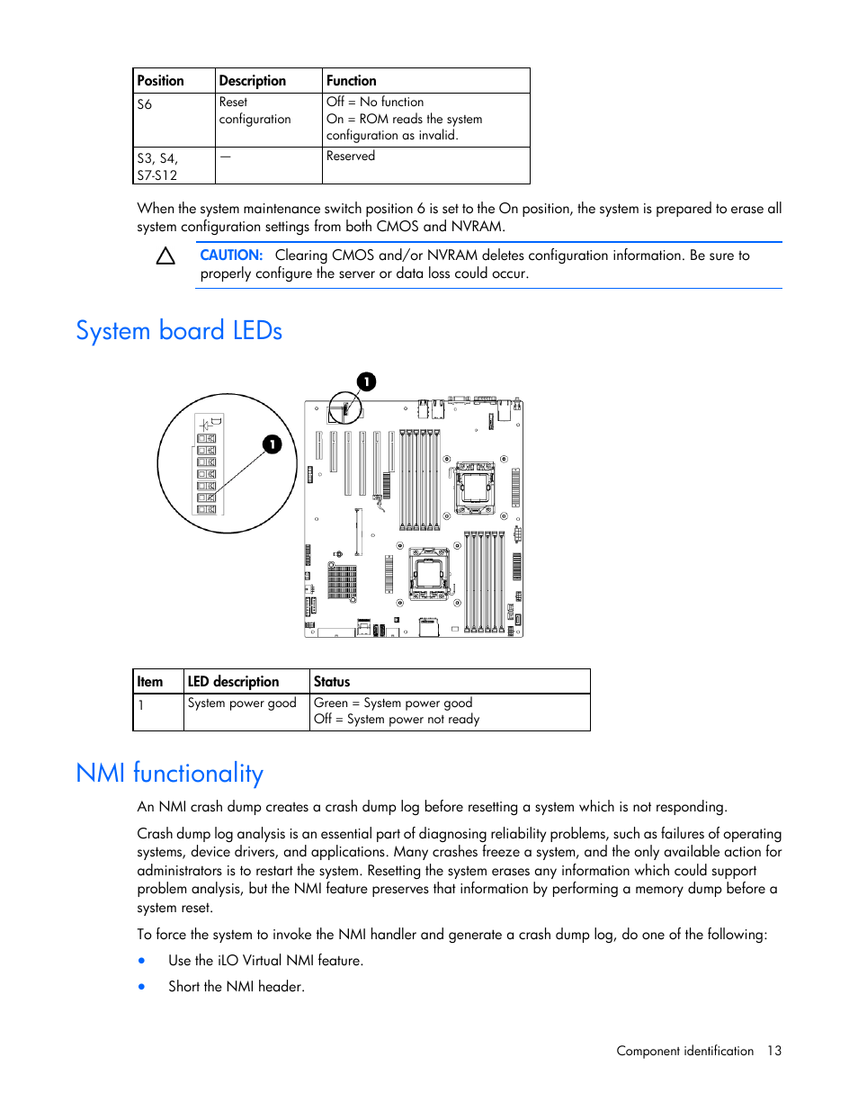 System board leds, Nmi functionality | HP ProLiant ML350e Gen8 v2-Server User Manual | Page 13 / 129