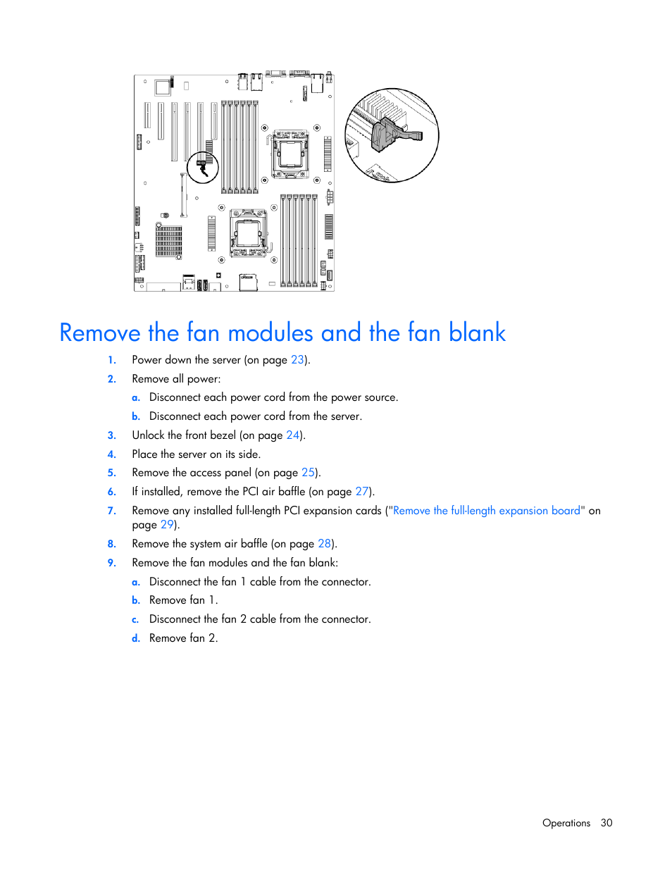Remove the fan modules and the fan blank | HP ProLiant ML350e Gen8 v2-Server User Manual | Page 30 / 129