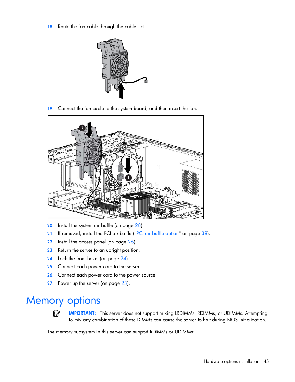 Memory options | HP ProLiant ML350e Gen8 v2-Server User Manual | Page 45 / 129