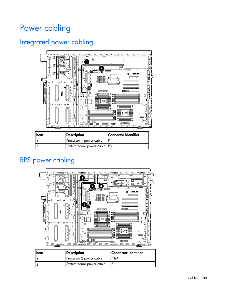 Power cabling, Integrated power cabling, Rps power cabling | HP ProLiant ML350e Gen8 v2-Server User Manual | Page 88 / 129