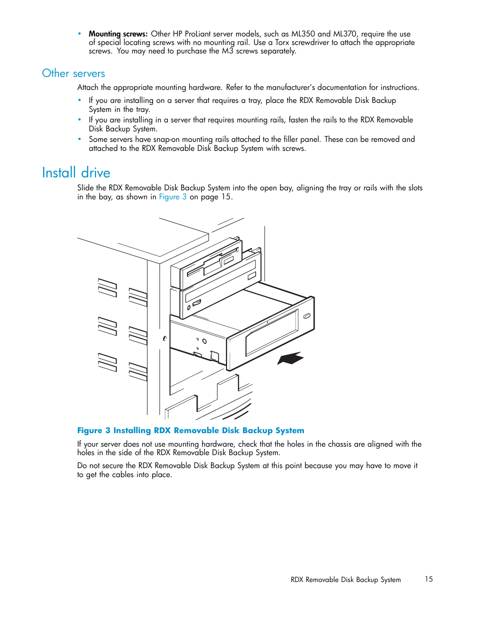 Other servers, Install drive, 3 installing rdx removable disk backup system | HP RDX Removable Disk Backup System User Manual | Page 15 / 38