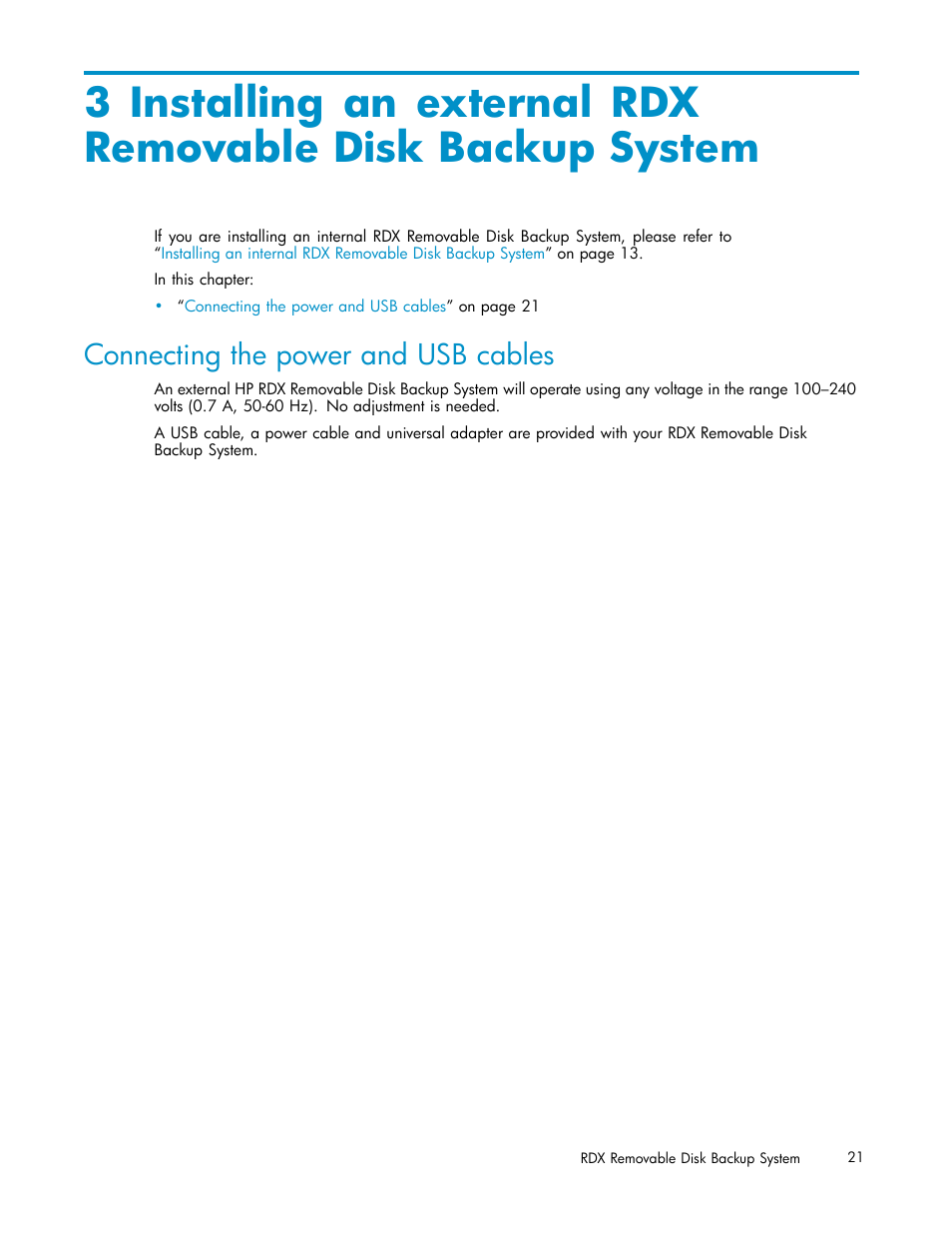 Connecting the power and usb cables | HP RDX Removable Disk Backup System User Manual | Page 21 / 38