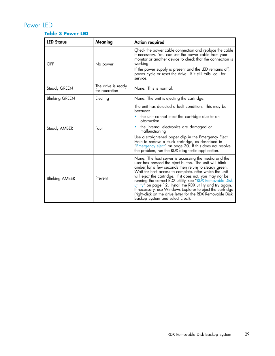 Power led, Cartridge a, 3 power led | HP RDX Removable Disk Backup System User Manual | Page 29 / 38