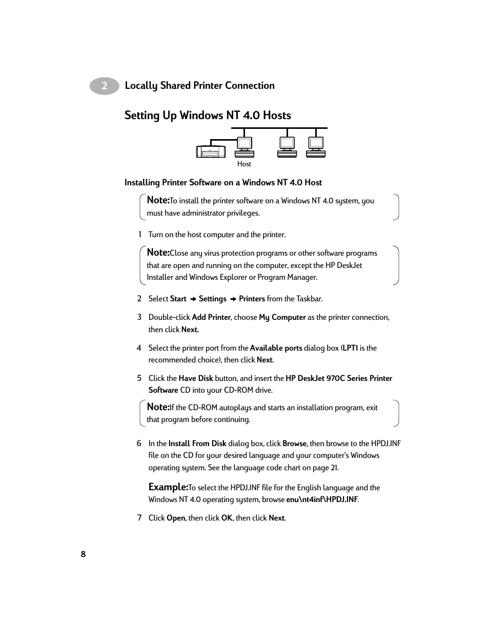 Setting up windows nt 4.0 hosts | HP Deskjet 970cxi Printer User Manual | Page 10 / 24