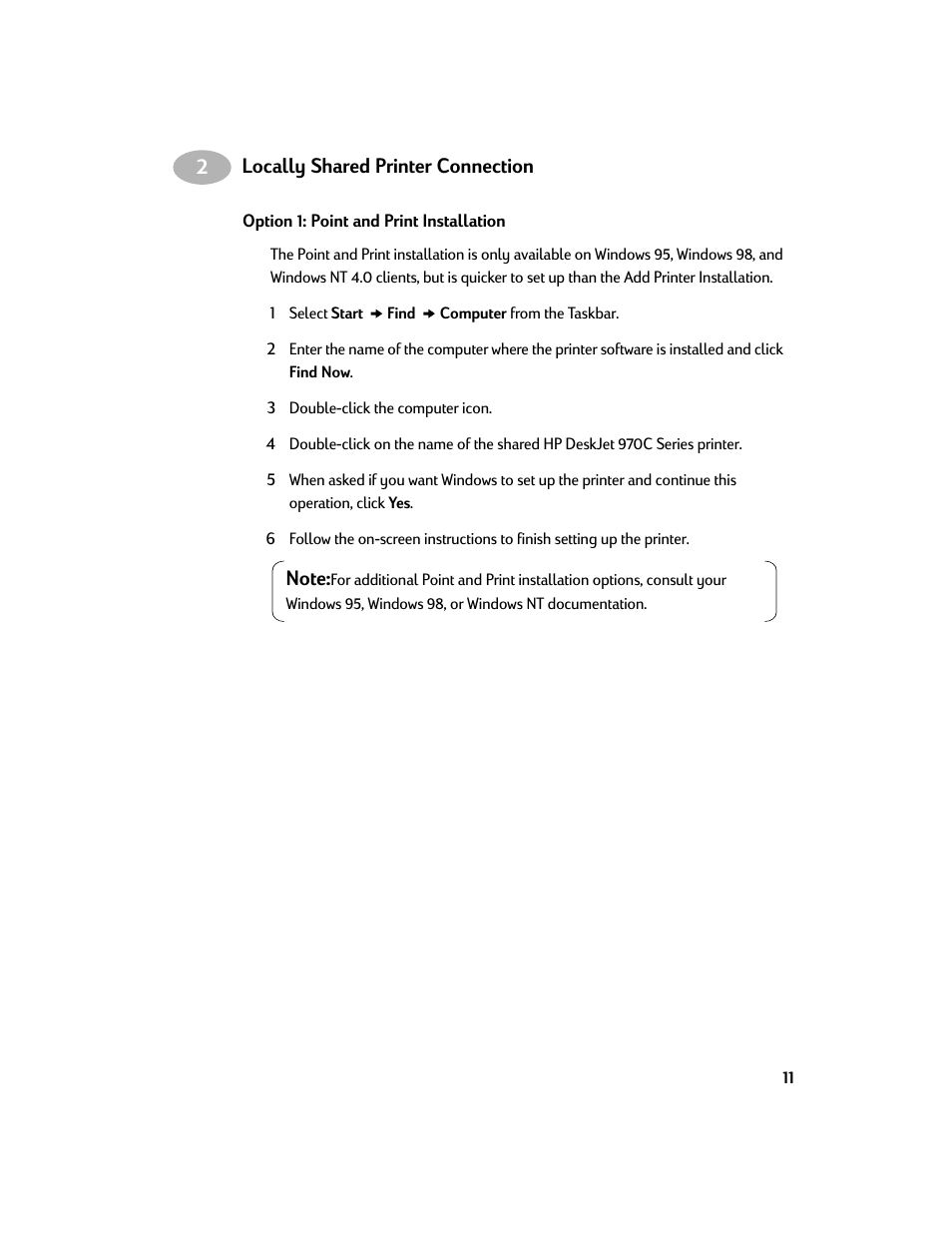 Option 1: point and print installation | HP Deskjet 970cxi Printer User Manual | Page 13 / 24
