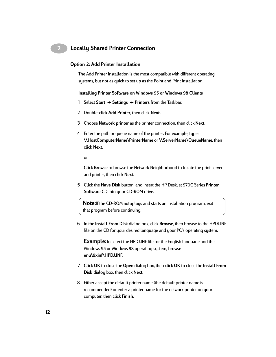Option 2: add printer installation | HP Deskjet 970cxi Printer User Manual | Page 14 / 24