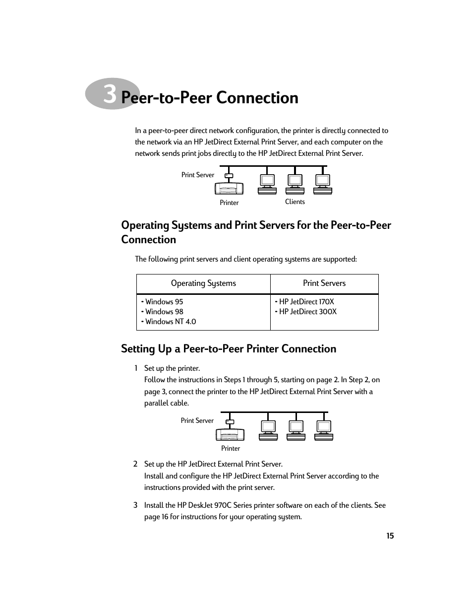 Peer-to-peer connection, Setting up a peer-to-peer printer connection | HP Deskjet 970cxi Printer User Manual | Page 17 / 24