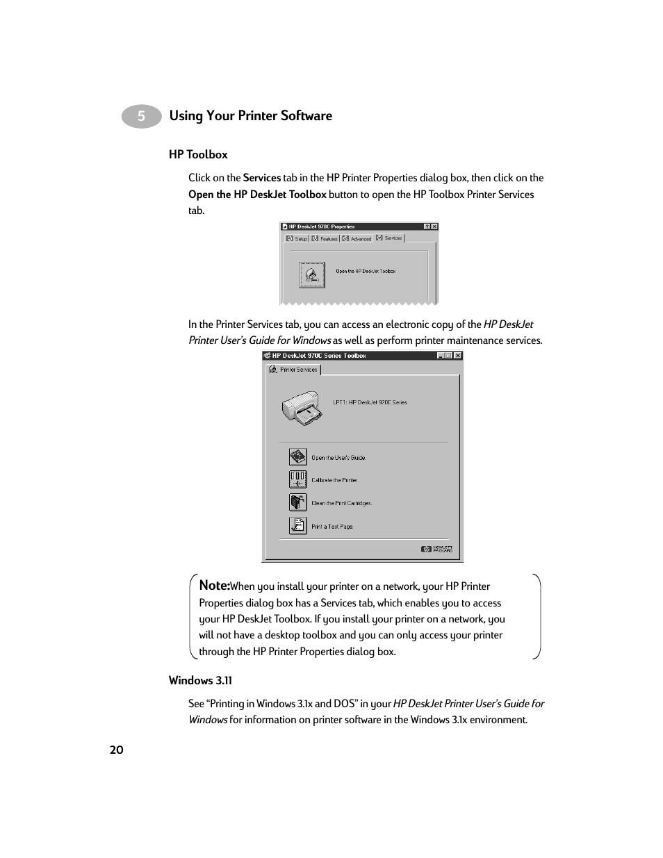 Hp toolbox windows 3.11 | HP Deskjet 970cxi Printer User Manual | Page 22 / 24