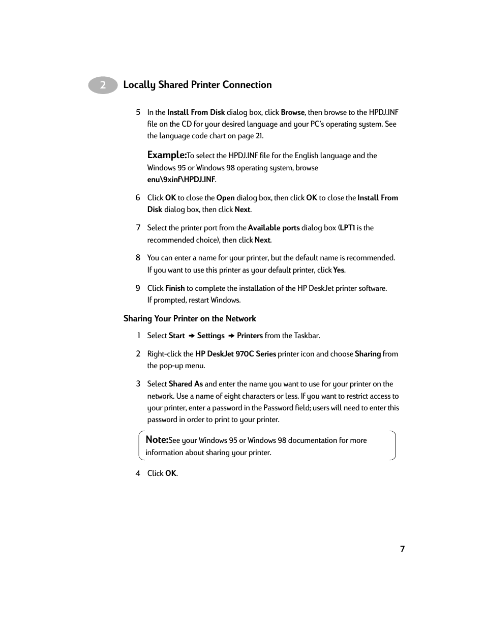 Locally shared printer connection, Example | HP Deskjet 970cxi Printer User Manual | Page 9 / 24