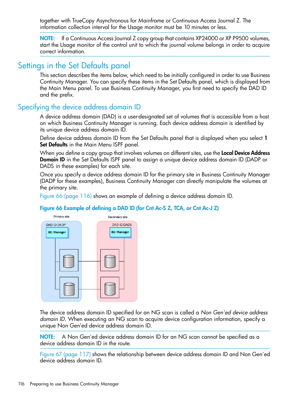 Settings in the set defaults panel, Specifying the device address domain id | HP XP P9500 Storage User Manual | Page 116 / 701