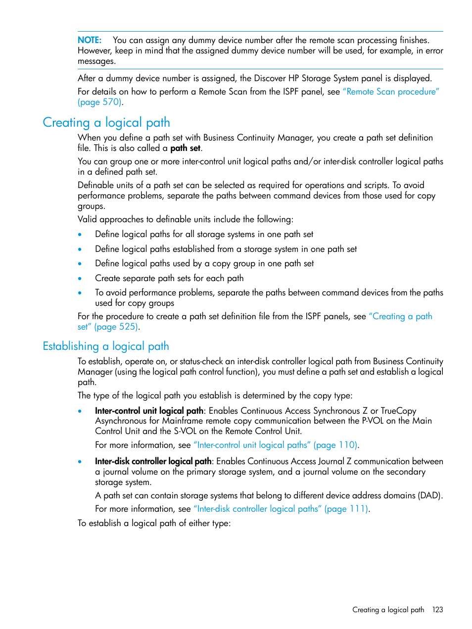 Creating a logical path, Establishing a logical path | HP XP P9500 Storage User Manual | Page 123 / 701