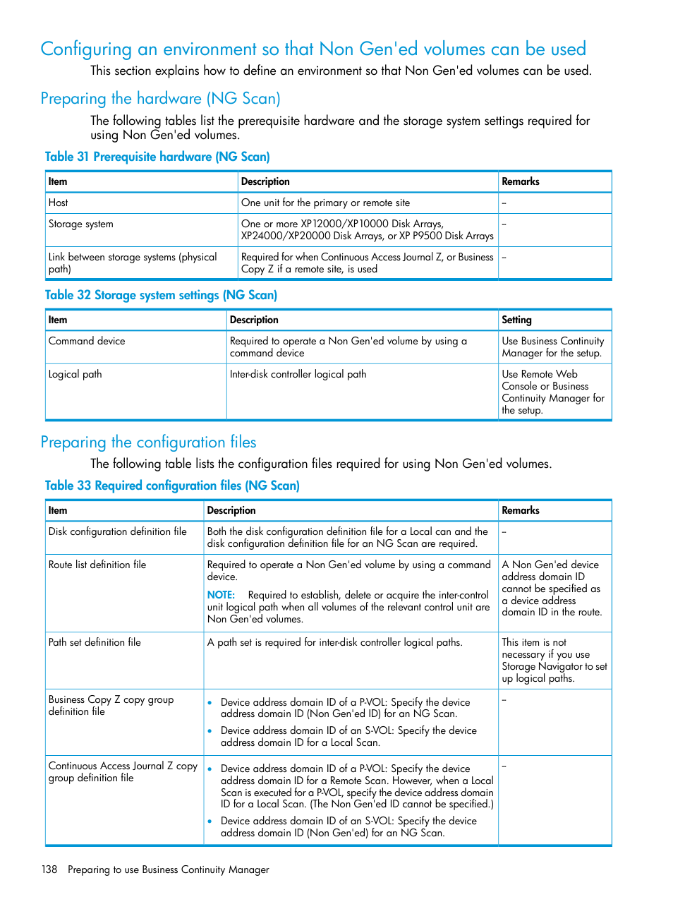 Preparing the hardware (ng scan), Preparing the configuration files | HP XP P9500 Storage User Manual | Page 138 / 701