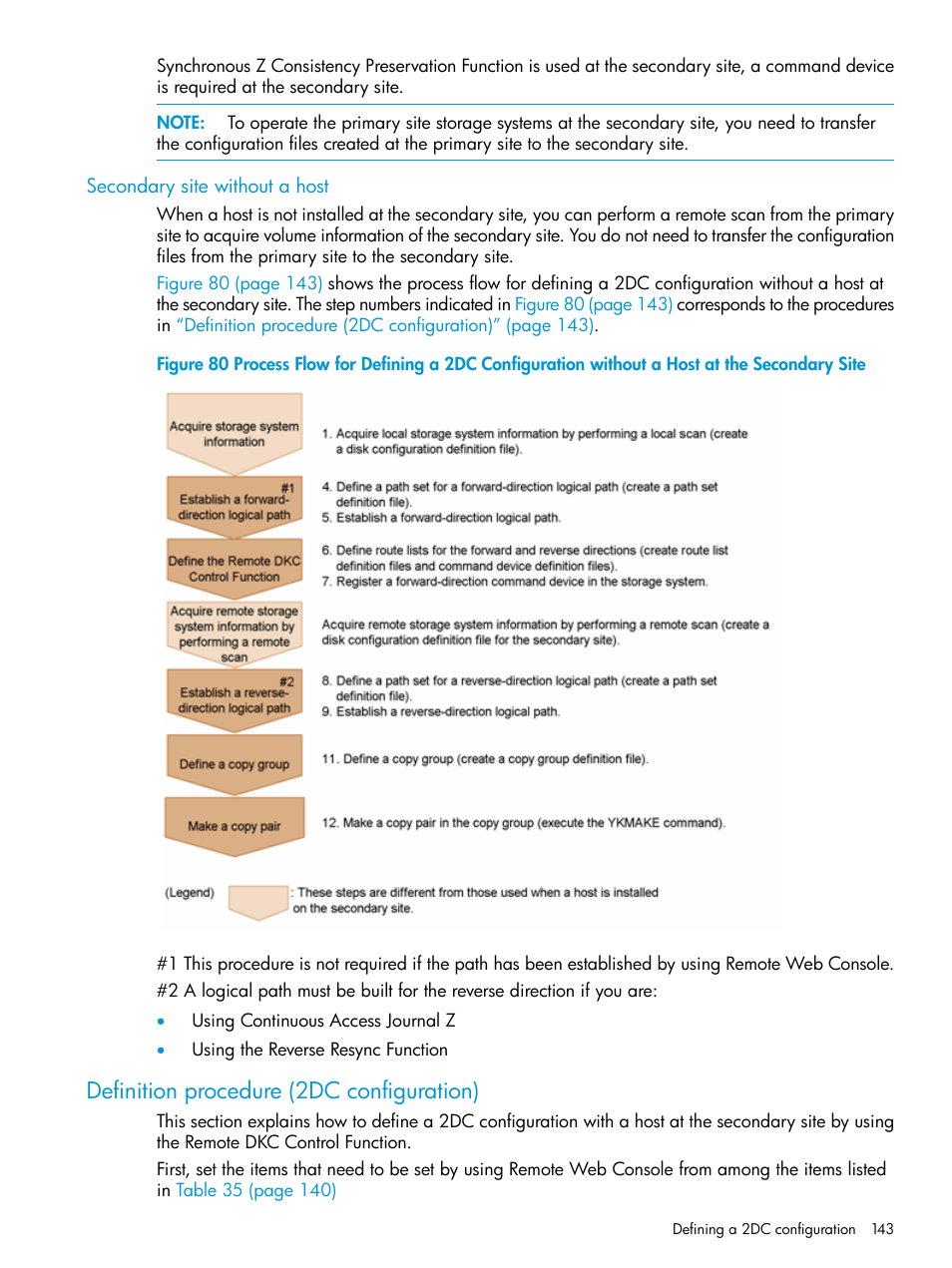 Secondary site without a host, Definition procedure (2dc configuration) | HP XP P9500 Storage User Manual | Page 143 / 701