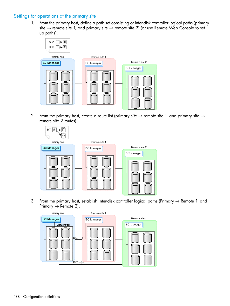 Settings for operations at the primary site | HP XP P9500 Storage User Manual | Page 188 / 701