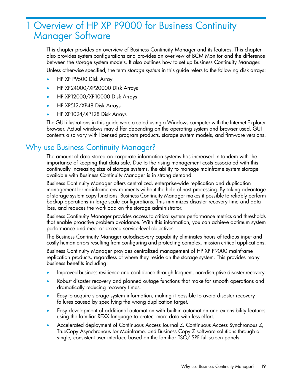 Why use business continuity manager | HP XP P9500 Storage User Manual | Page 19 / 701