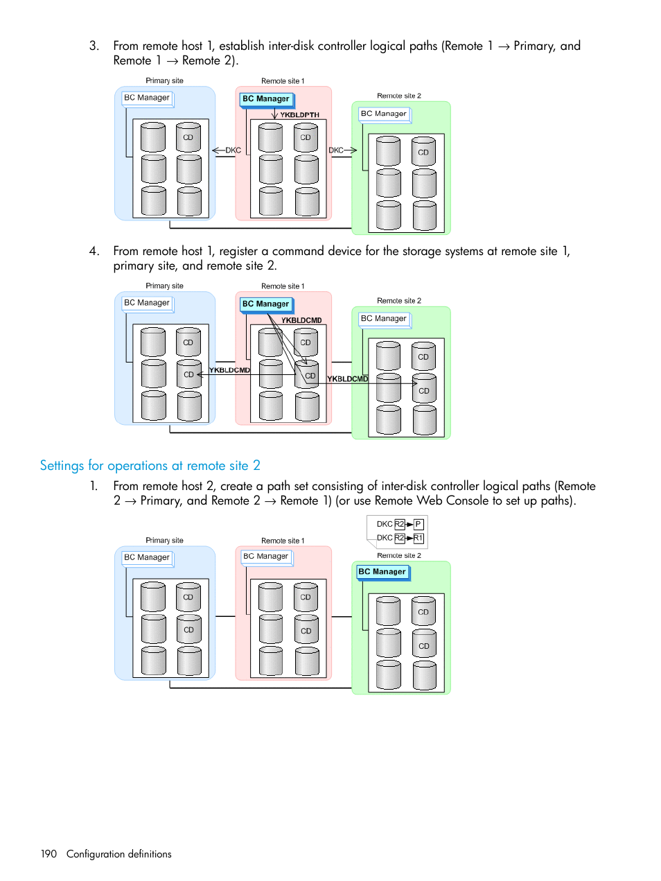 Settings for operations at remote site 2 | HP XP P9500 Storage User Manual | Page 190 / 701