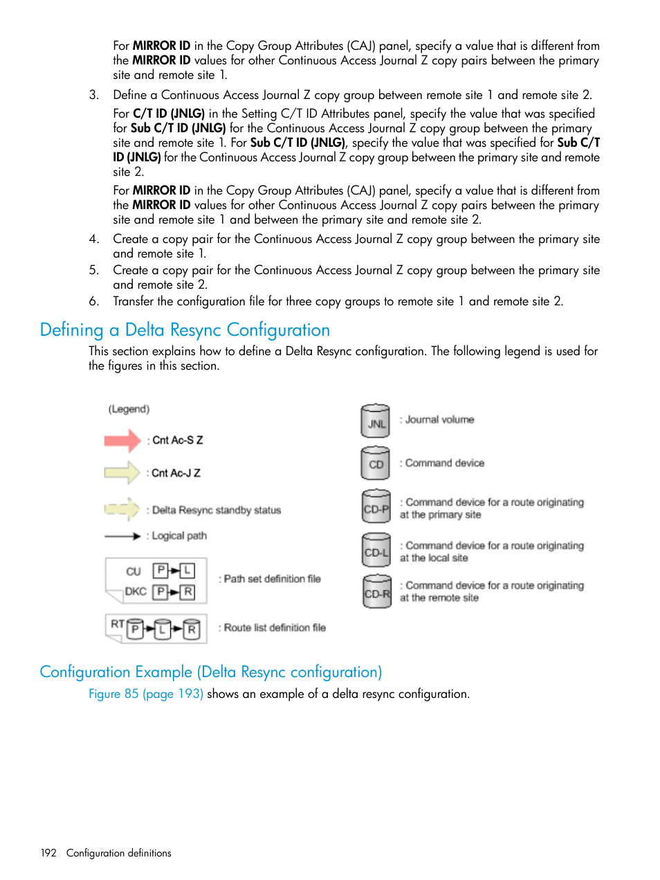 Defining a delta resync configuration, Configuration example (delta resync configuration) | HP XP P9500 Storage User Manual | Page 192 / 701