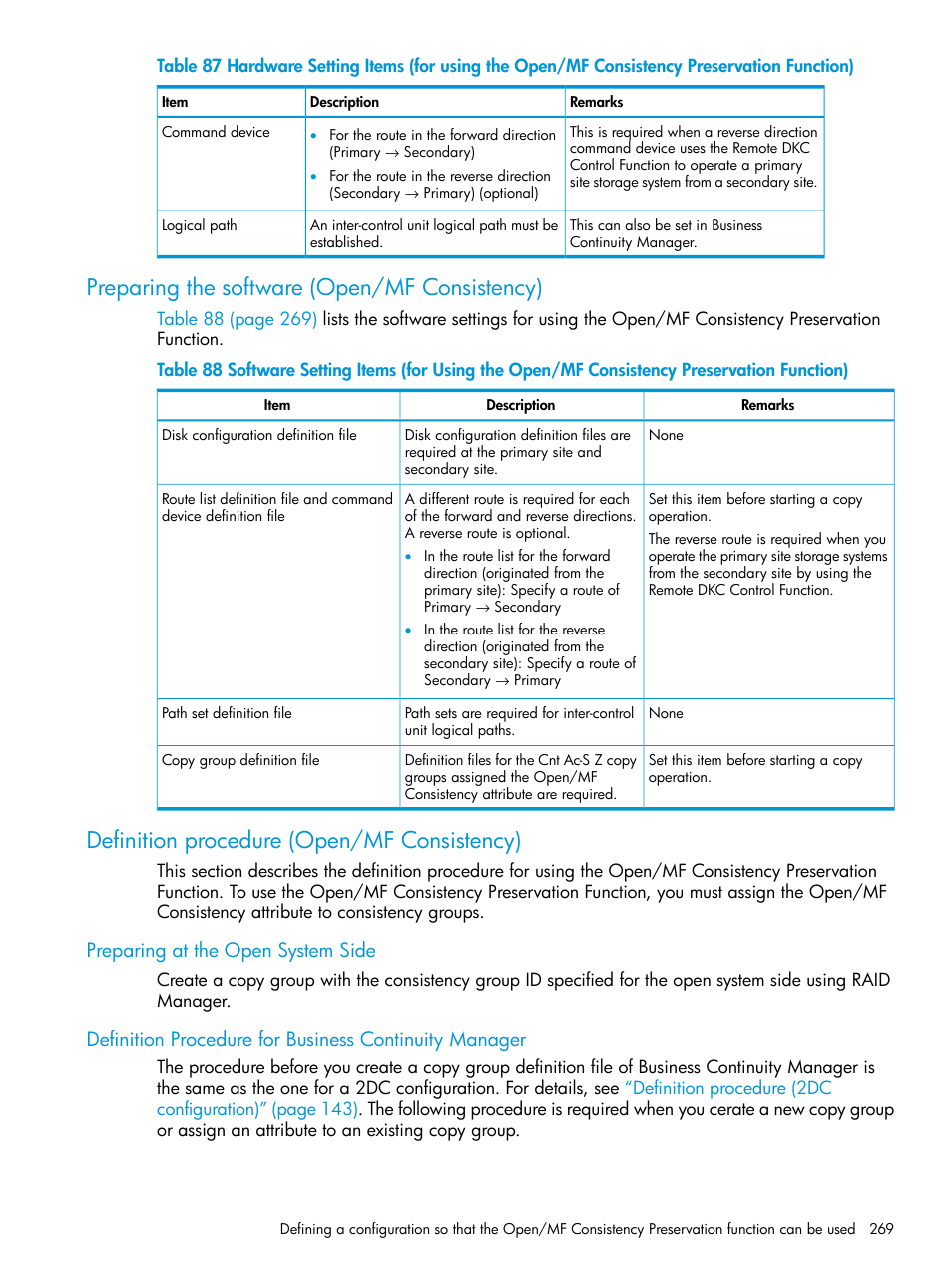 Preparing the software (open/mf consistency), Definition procedure (open/mf consistency), Preparing at the open system side | HP XP P9500 Storage User Manual | Page 269 / 701