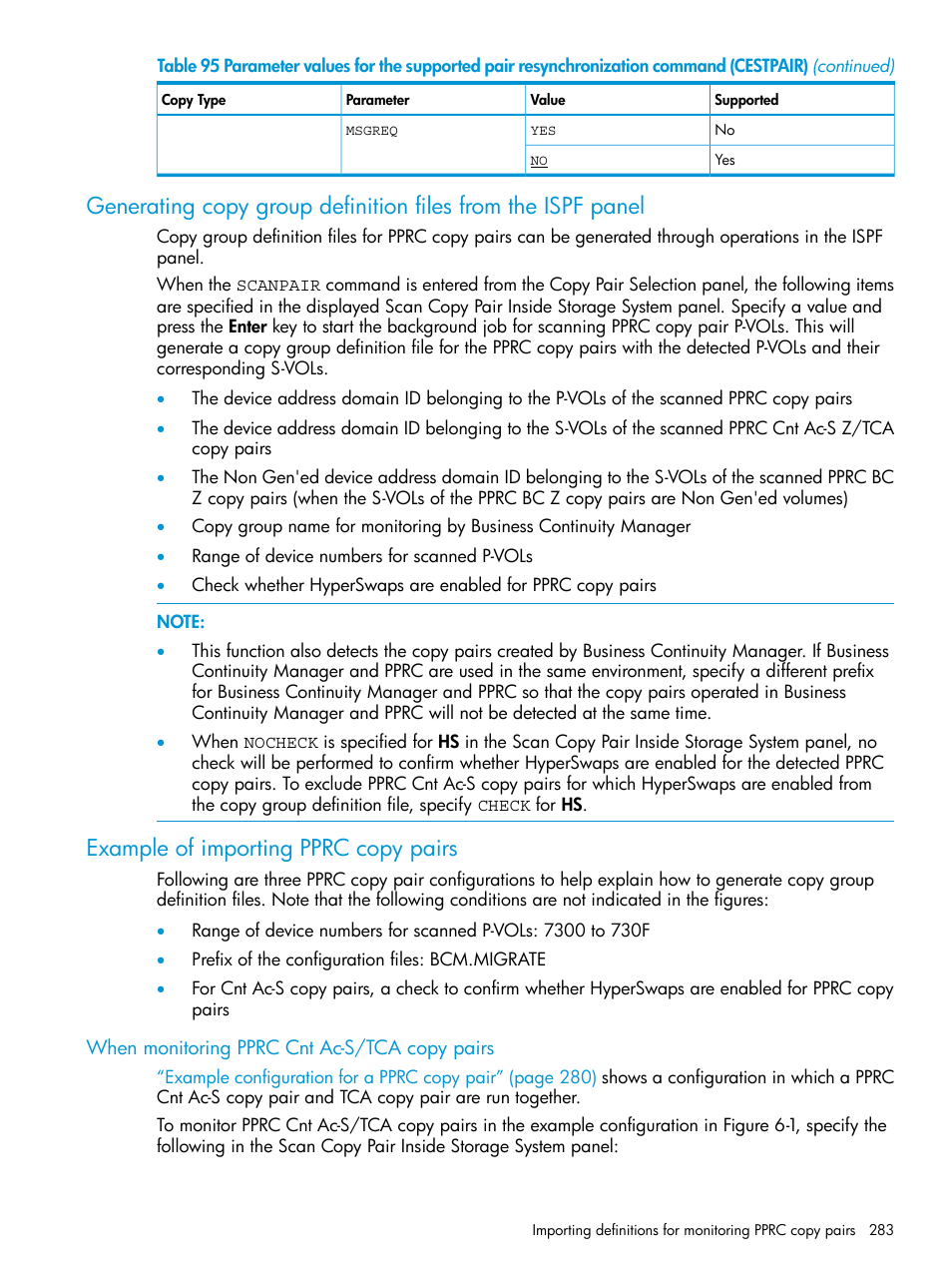 Example of importing pprc copy pairs, When monitoring pprc cnt ac-s/tca copy pairs | HP XP P9500 Storage User Manual | Page 283 / 701