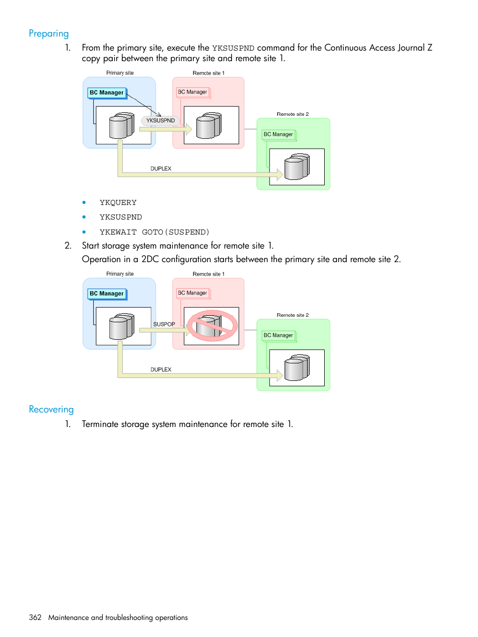 Preparing, Recovering, Preparing recovering | HP XP P9500 Storage User Manual | Page 362 / 701