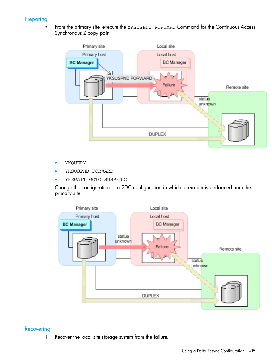 Preparing, Recovering | HP XP P9500 Storage User Manual | Page 415 / 701