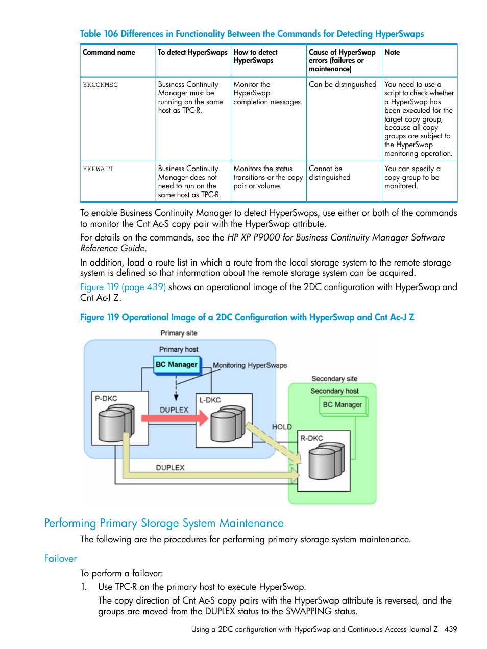 Performing primary storage system maintenance, Failover, Performing primary storage system | HP XP P9500 Storage User Manual | Page 439 / 701