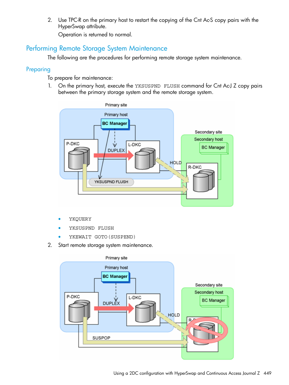 Performing remote storage system maintenance, Preparing, Performing remote storage system | HP XP P9500 Storage User Manual | Page 449 / 701