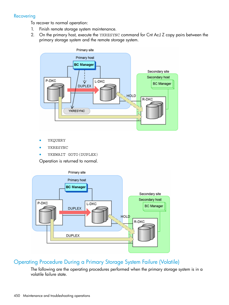 Recovering, Operating procedure during a primary | HP XP P9500 Storage User Manual | Page 450 / 701