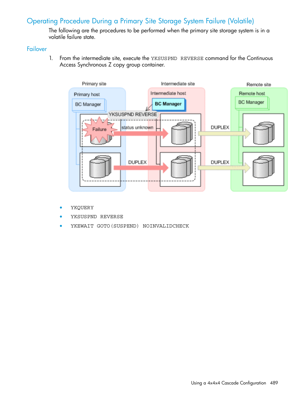 Failover, Operating procedure during a primary site | HP XP P9500 Storage User Manual | Page 489 / 701