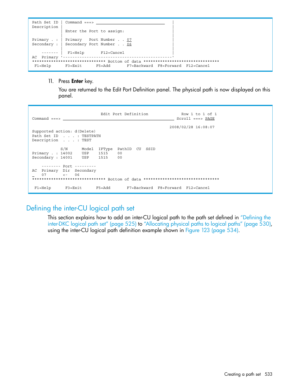 Defining the inter-cu logical path set | HP XP P9500 Storage User Manual | Page 533 / 701