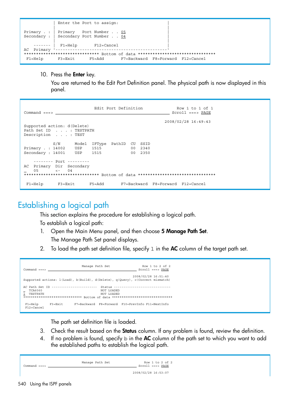 Establishing a logical path | HP XP P9500 Storage User Manual | Page 540 / 701