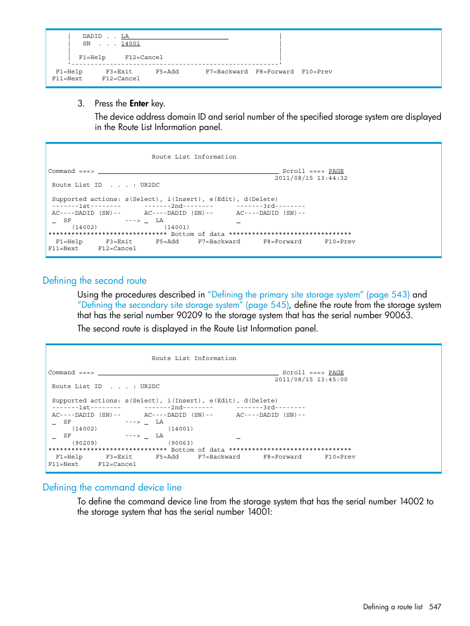 Defining the second route, Defining the command device line | HP XP P9500 Storage User Manual | Page 547 / 701