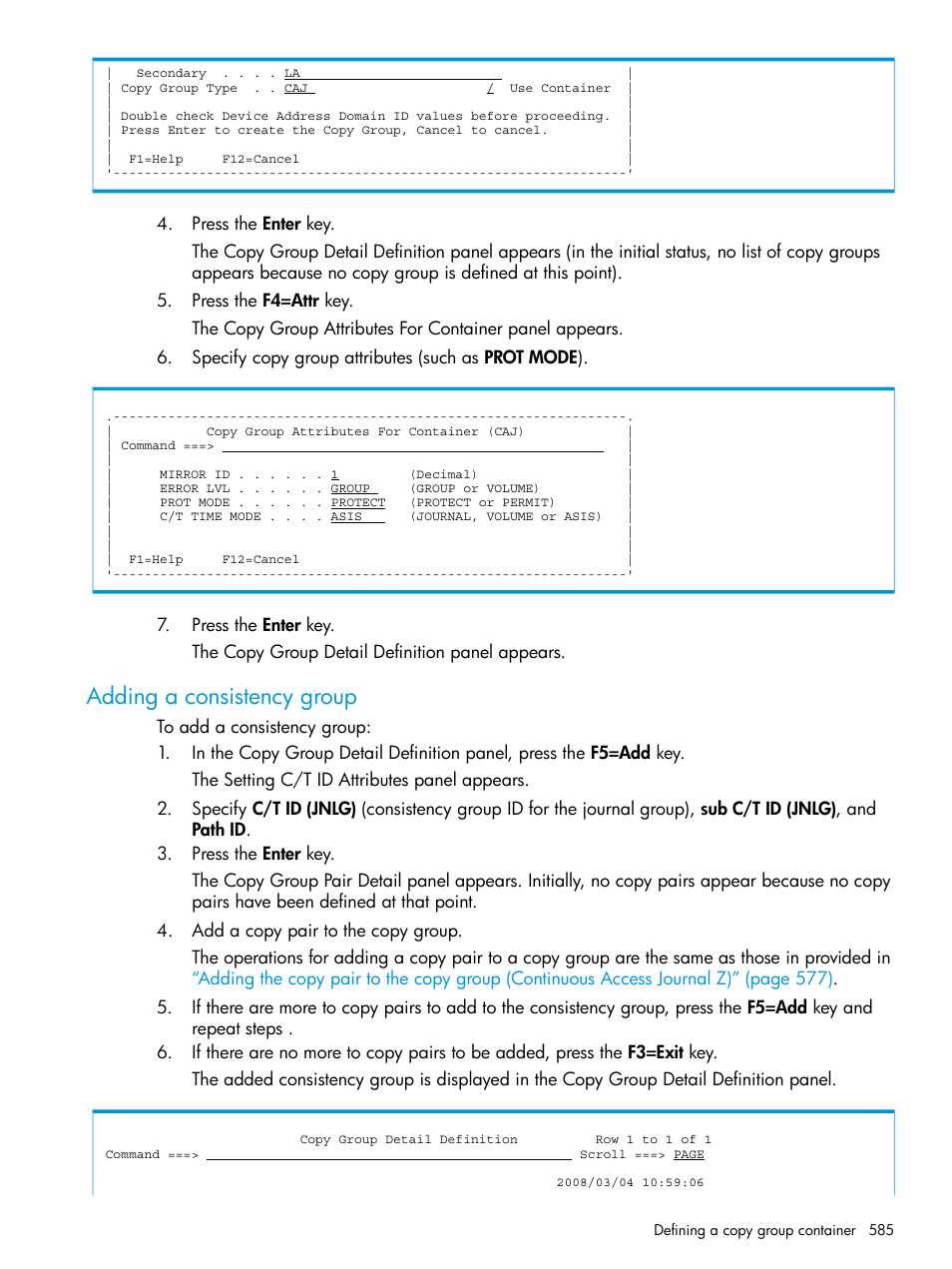 Adding a consistency group, Adding | HP XP P9500 Storage User Manual | Page 585 / 701