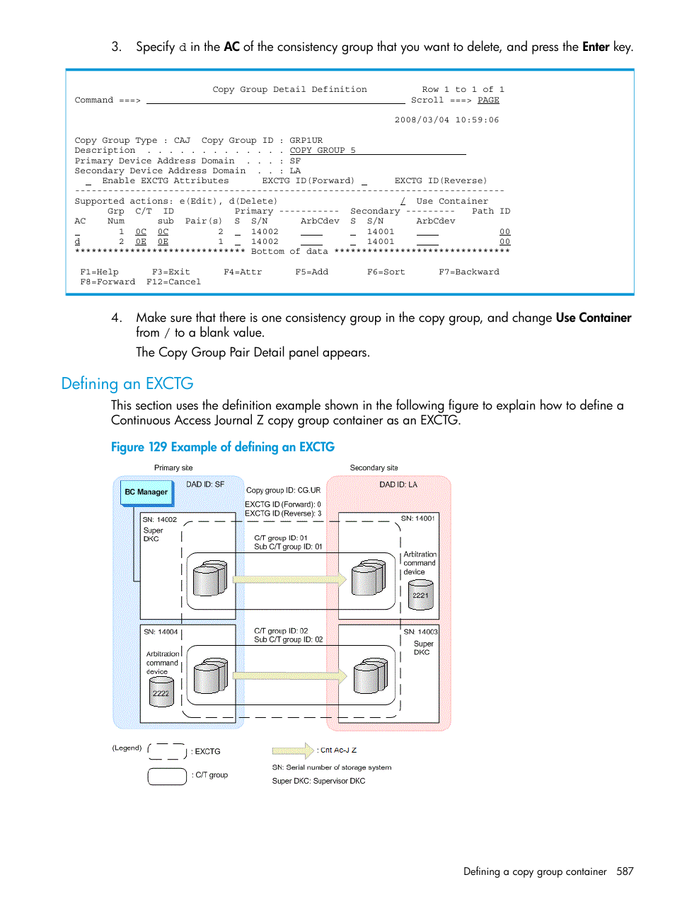 Defining an exctg, Defining | HP XP P9500 Storage User Manual | Page 587 / 701