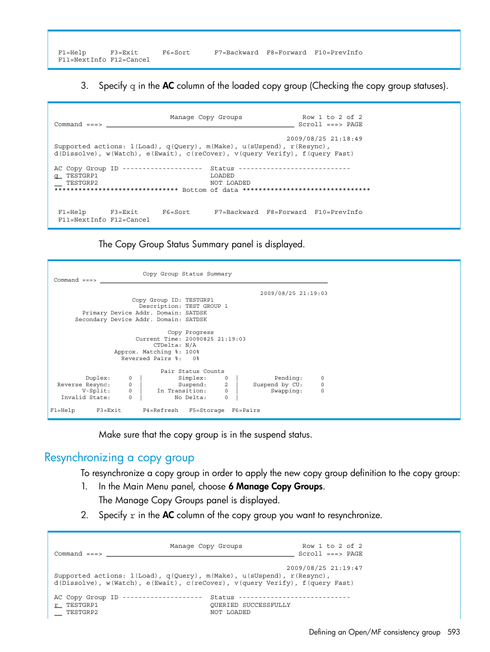 Resynchronizing a copy group | HP XP P9500 Storage User Manual | Page 593 / 701