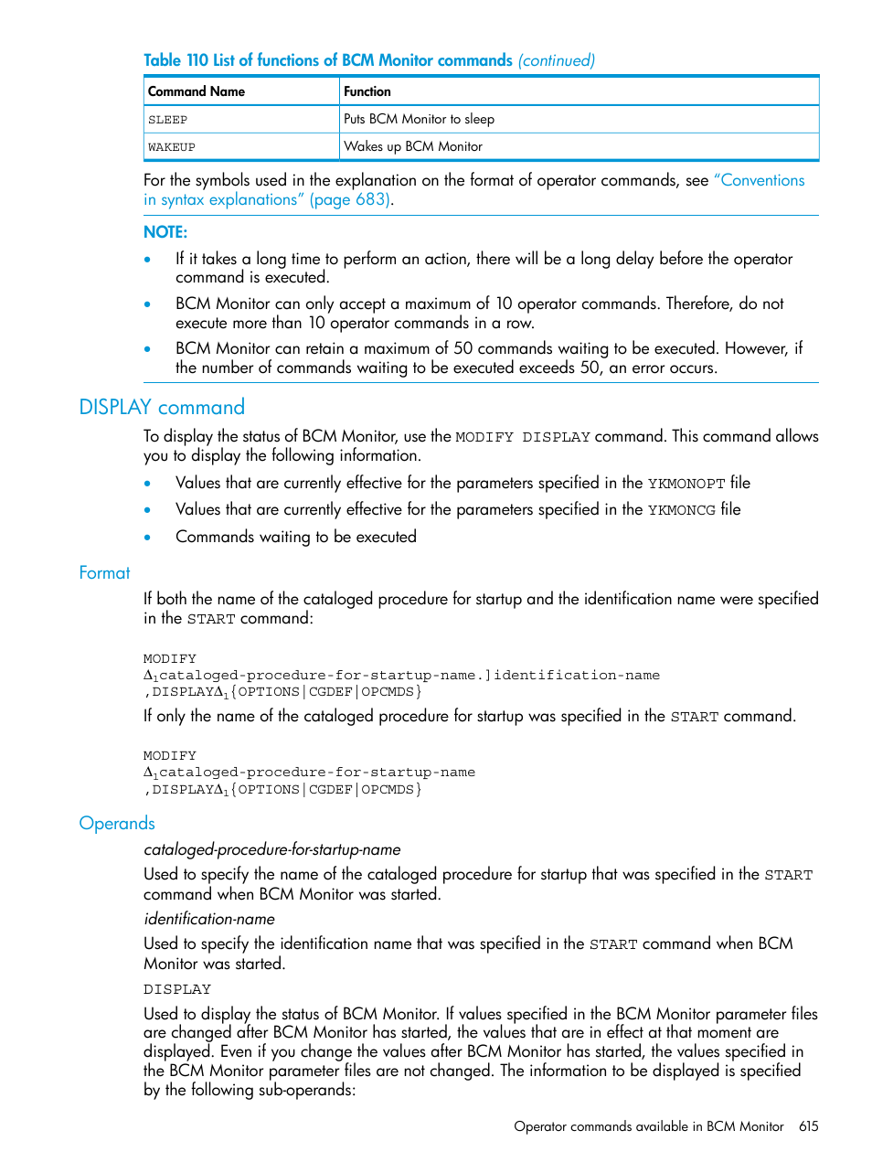 Display command, Format, Operands | Format operands | HP XP P9500 Storage User Manual | Page 615 / 701