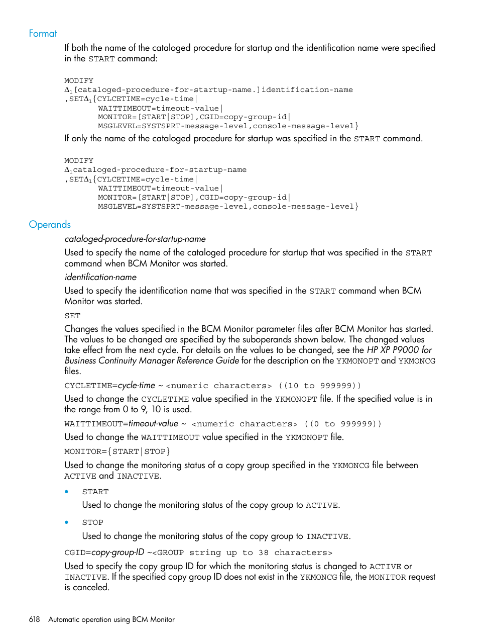 Format, Operands, Format operands | HP XP P9500 Storage User Manual | Page 618 / 701