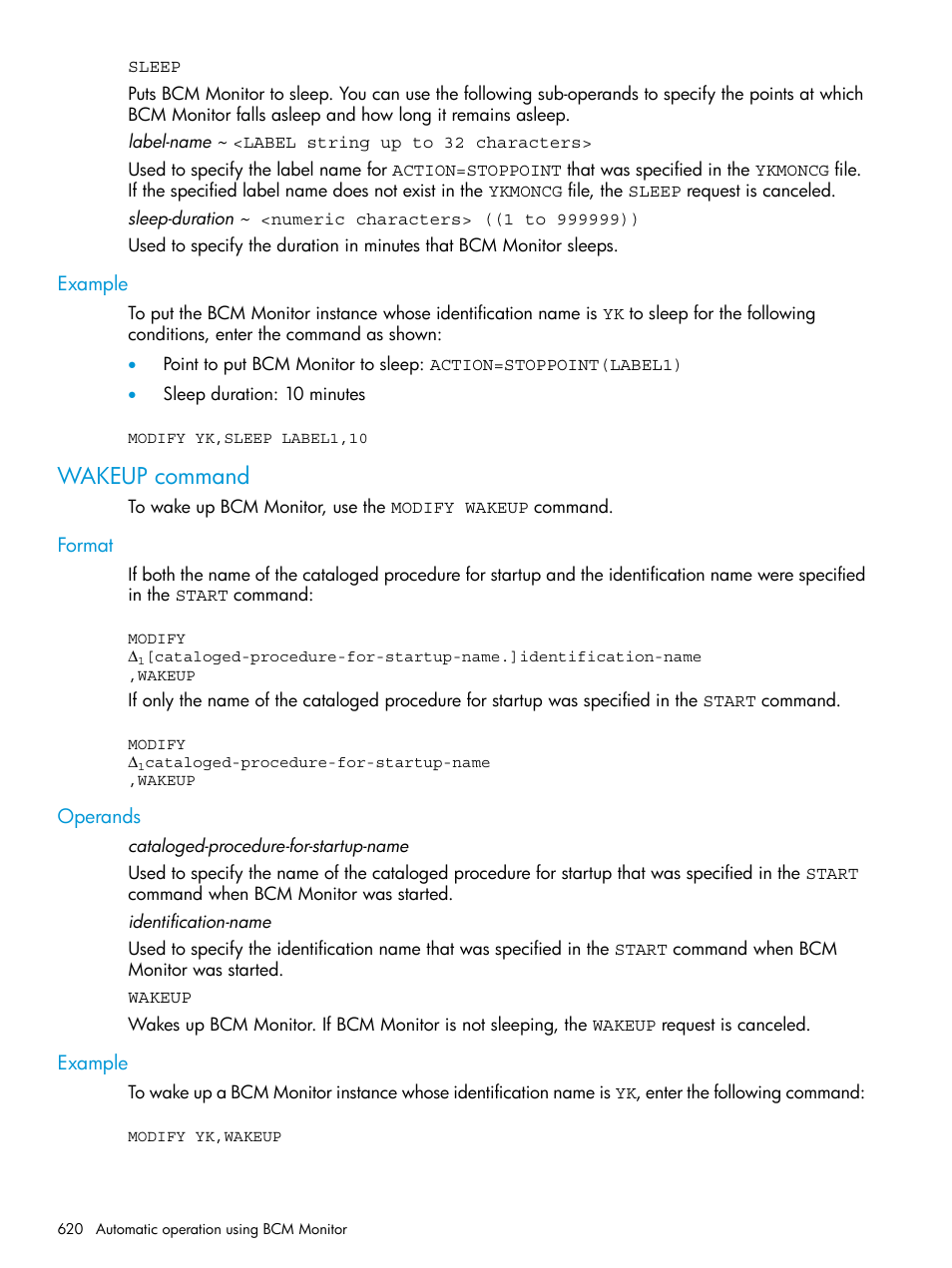 Example, Wakeup command, Format | Operands, Format operands example | HP XP P9500 Storage User Manual | Page 620 / 701