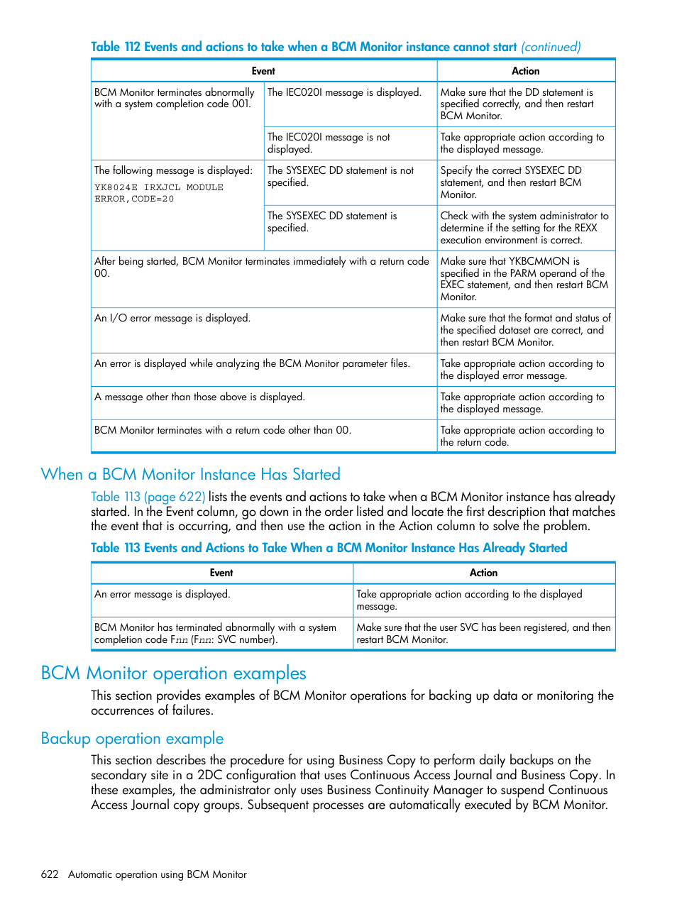 When a bcm monitor instance has started, Bcm monitor operation examples, Backup operation example | HP XP P9500 Storage User Manual | Page 622 / 701