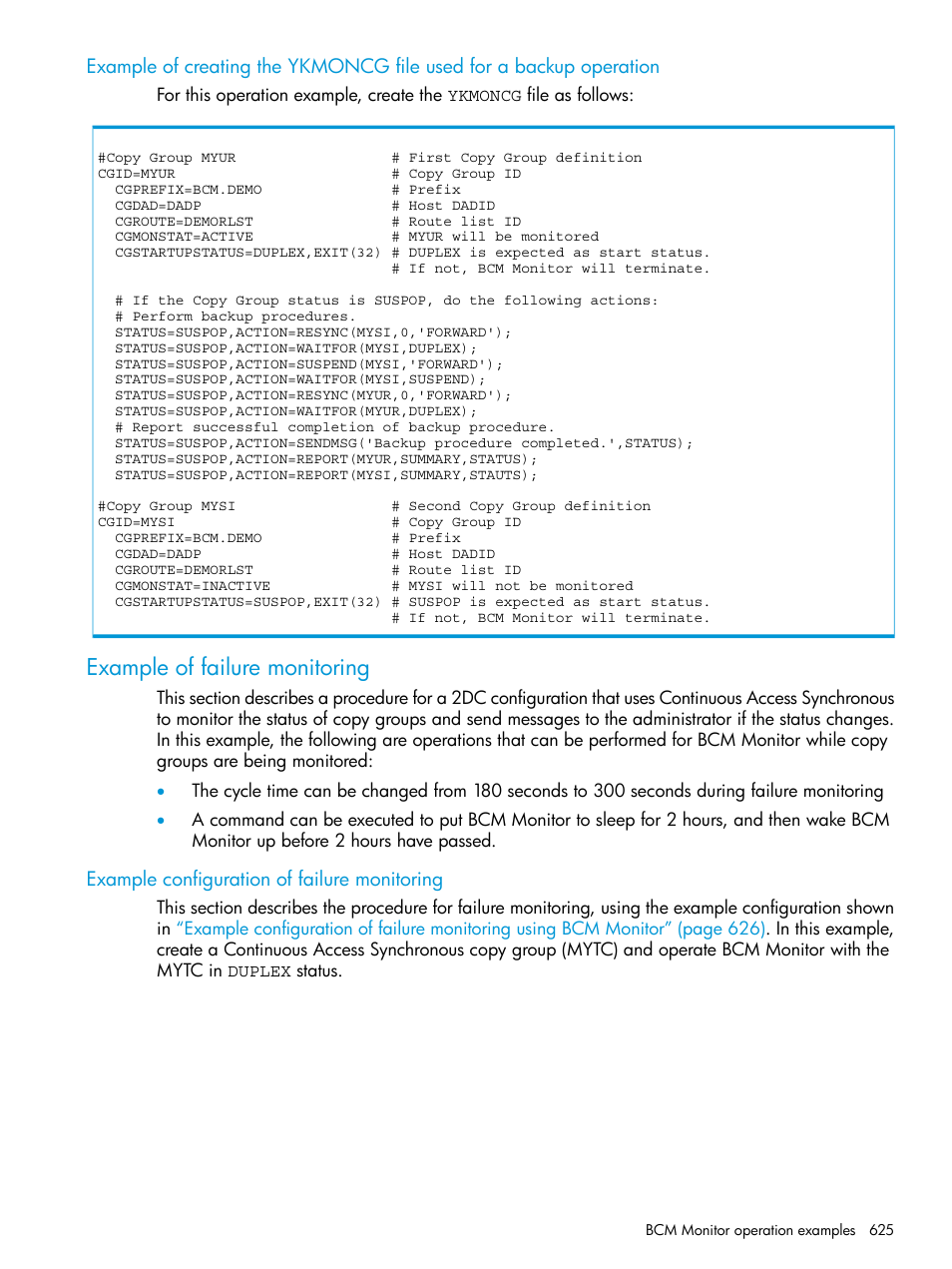 Example of failure monitoring, Example configuration of failure monitoring | HP XP P9500 Storage User Manual | Page 625 / 701