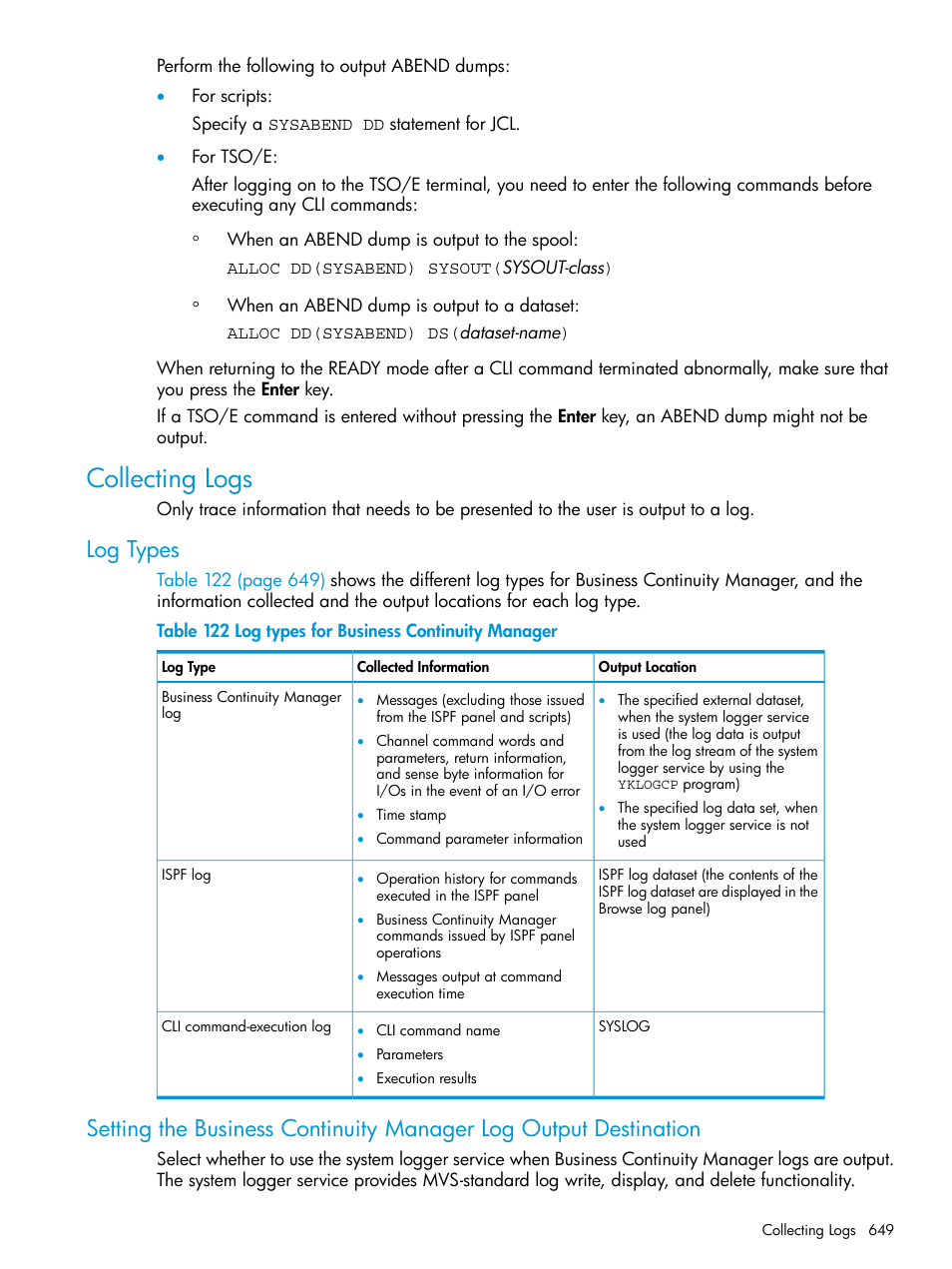 Collecting logs, Log types | HP XP P9500 Storage User Manual | Page 649 / 701