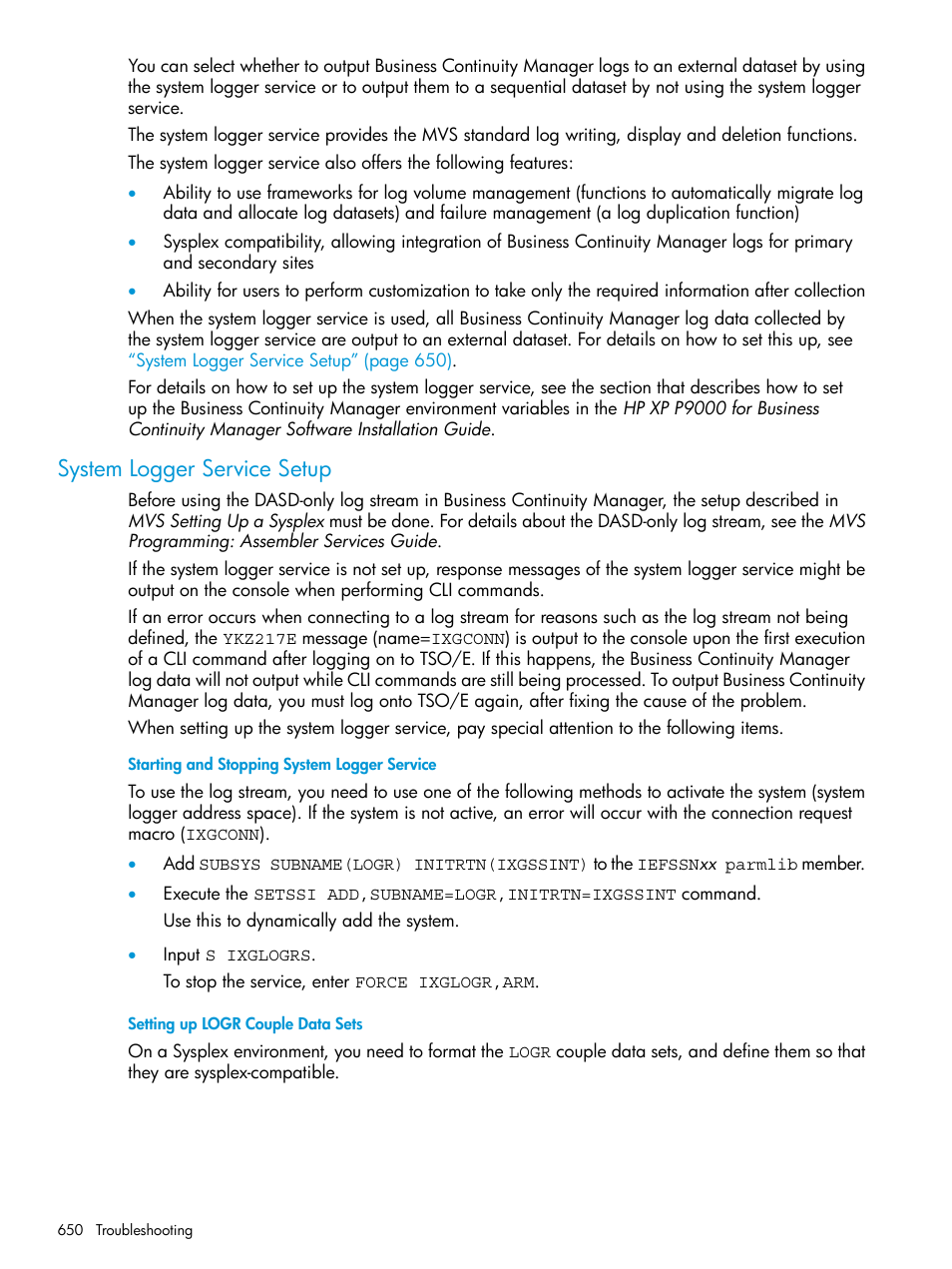 System logger service setup | HP XP P9500 Storage User Manual | Page 650 / 701