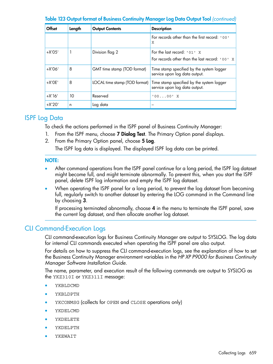 Ispf log data, Cli command-execution logs, Ispf log data cli command-execution logs | HP XP P9500 Storage User Manual | Page 659 / 701
